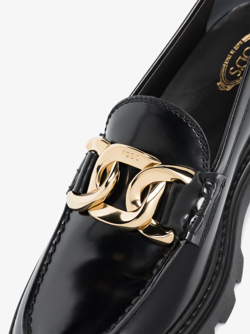Black Logo Leather Loafers