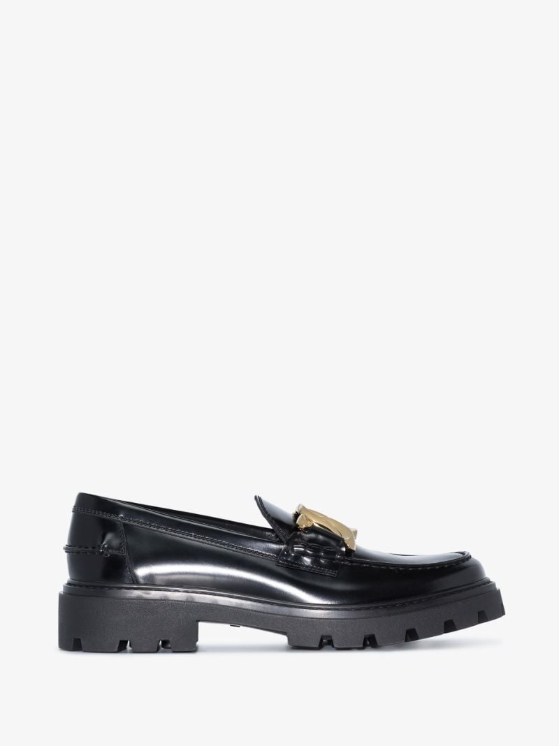 Black Logo Leather Loafers