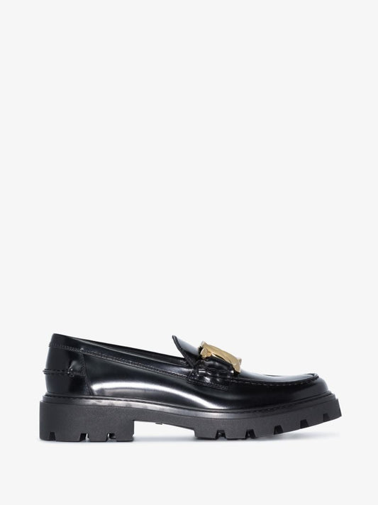Black Logo Leather Loafers