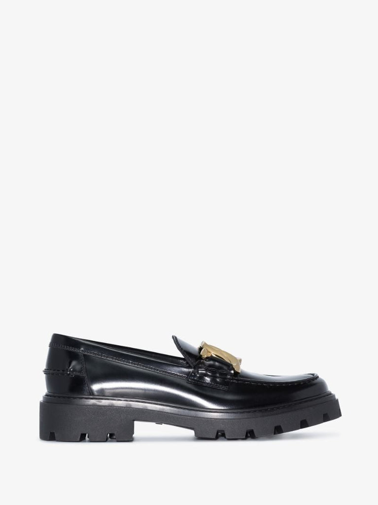 Black Logo Leather Loafers