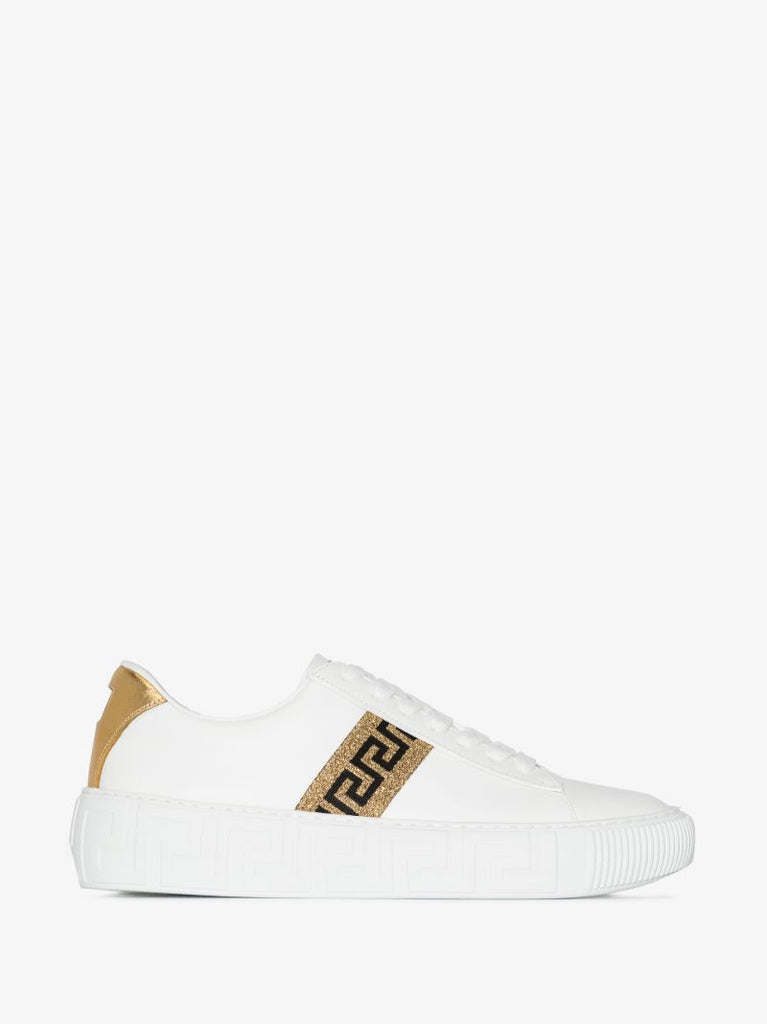White Greca Border Leather Sneakers