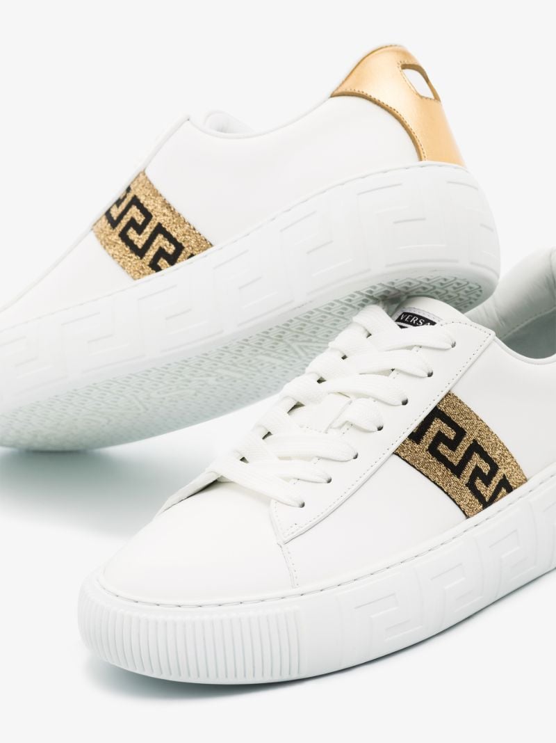 White Greca Border Leather Sneakers
