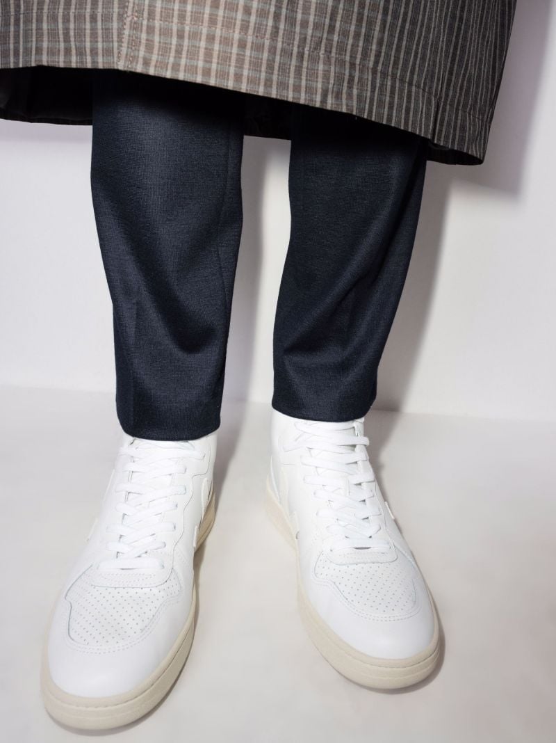 White V-15 High Top Leather Sneakers