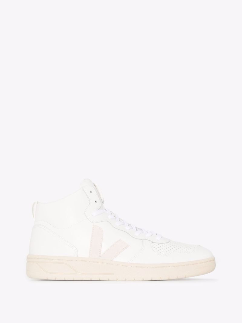 White V-15 High Top Leather Sneakers