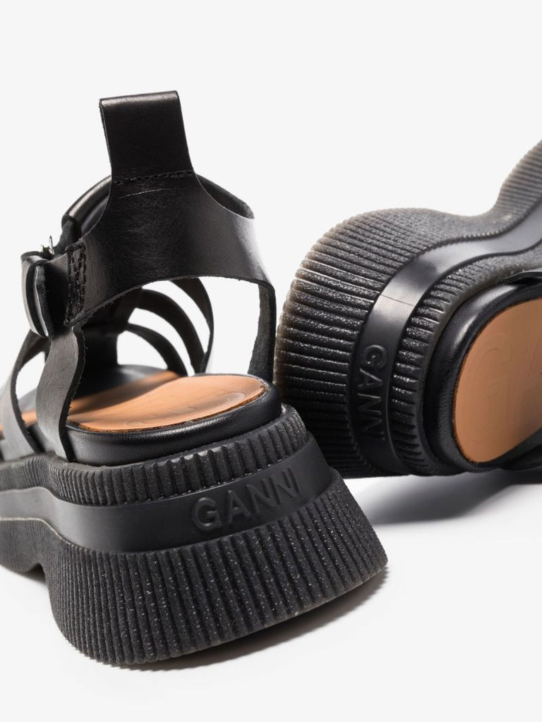 Black Flatform Leather Sandals