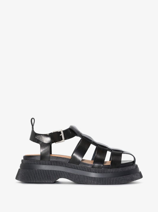 Black Flatform Leather Sandals