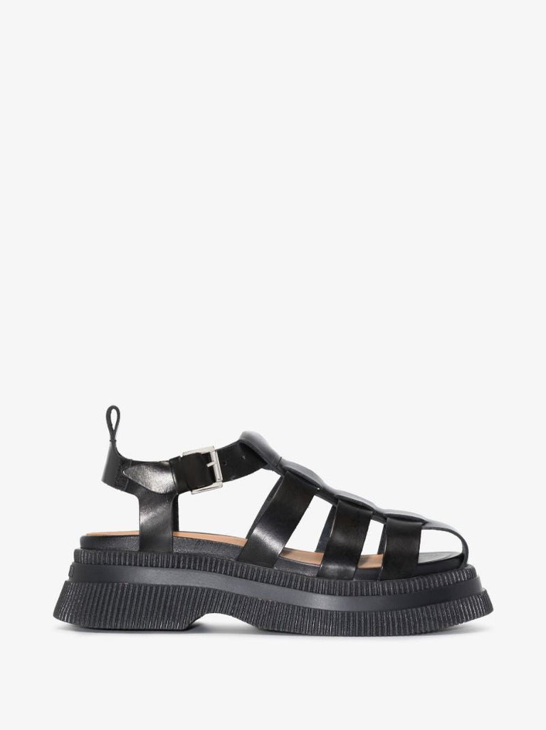 Black Flatform Leather Sandals