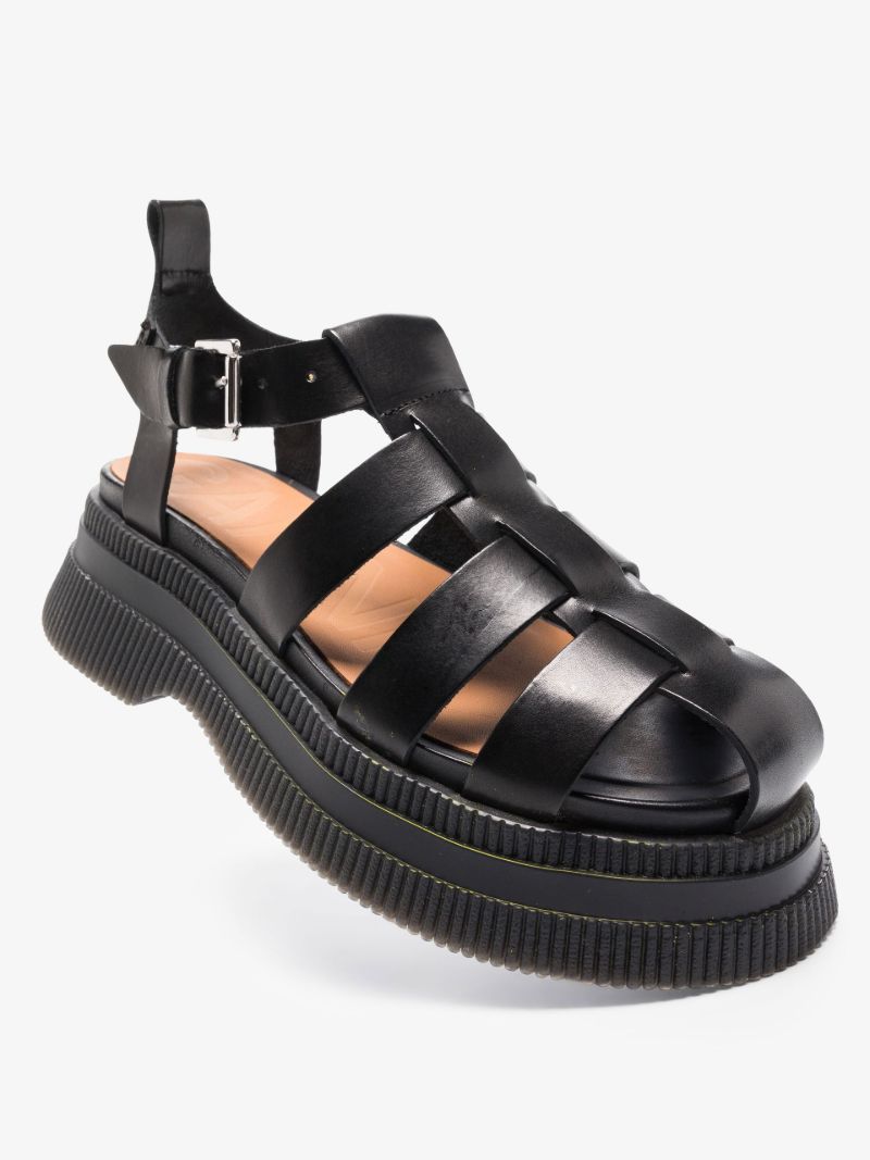 Black Flatform Leather Sandals