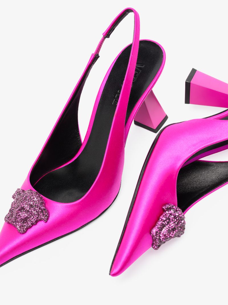 Pink La Medusa 70 Slingback Satin Pumps