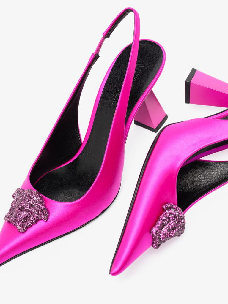 Pink La Medusa 70 Slingback Satin Pumps