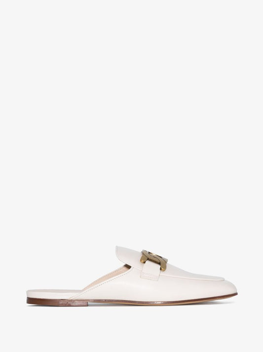 White Embellished Leather Mules