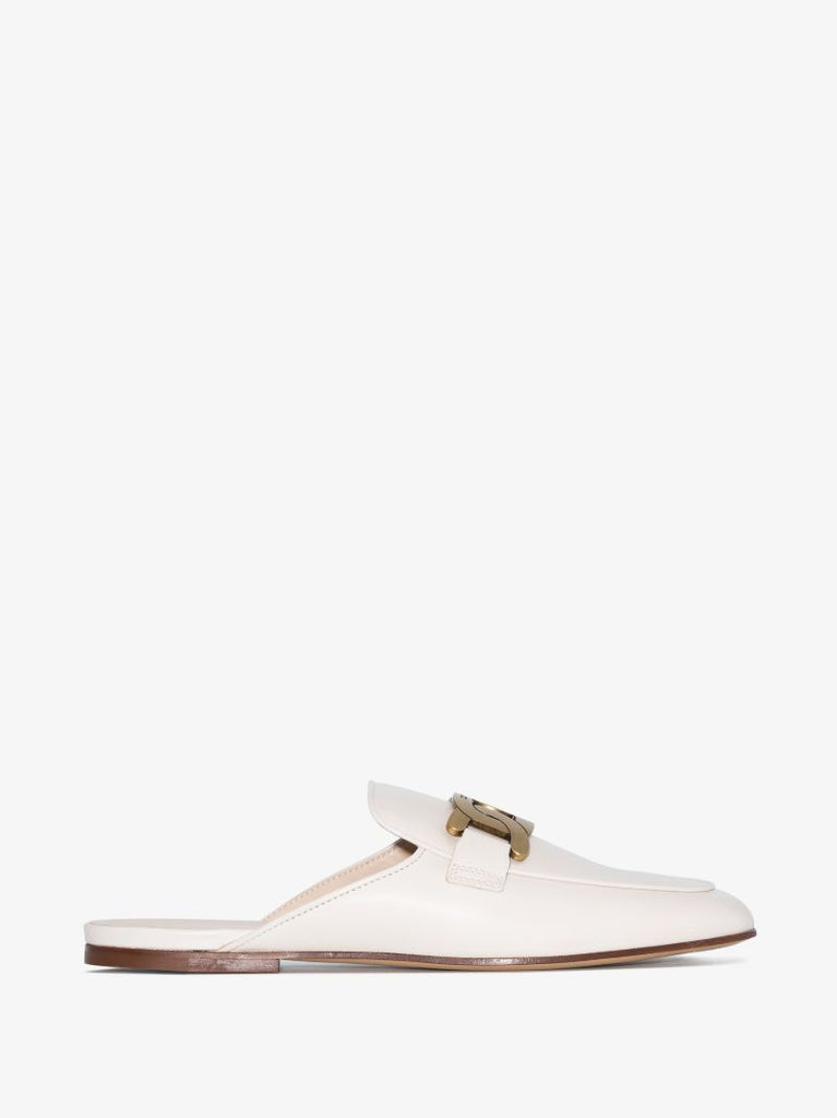White Embellished Leather Mules