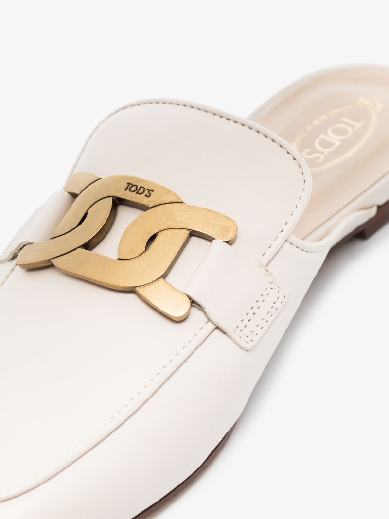 White Embellished Leather Mules