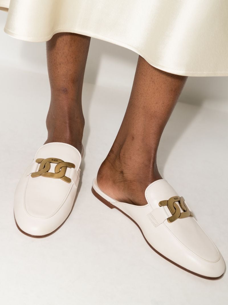 White Embellished Leather Mules