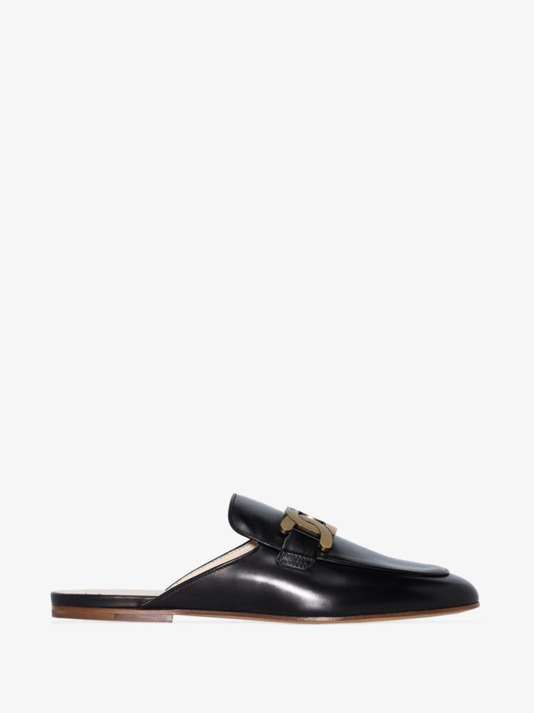 Black Embellished Leather Mules