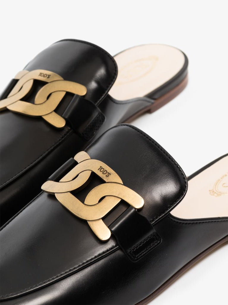 Black Embellished Leather Mules