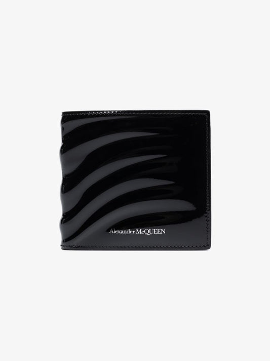 Black Rib 8cc Patent Leather Bifold Wallet