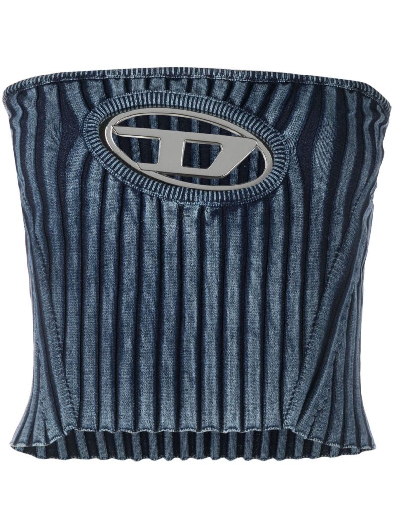 Blue Cotton-blend Tube Top