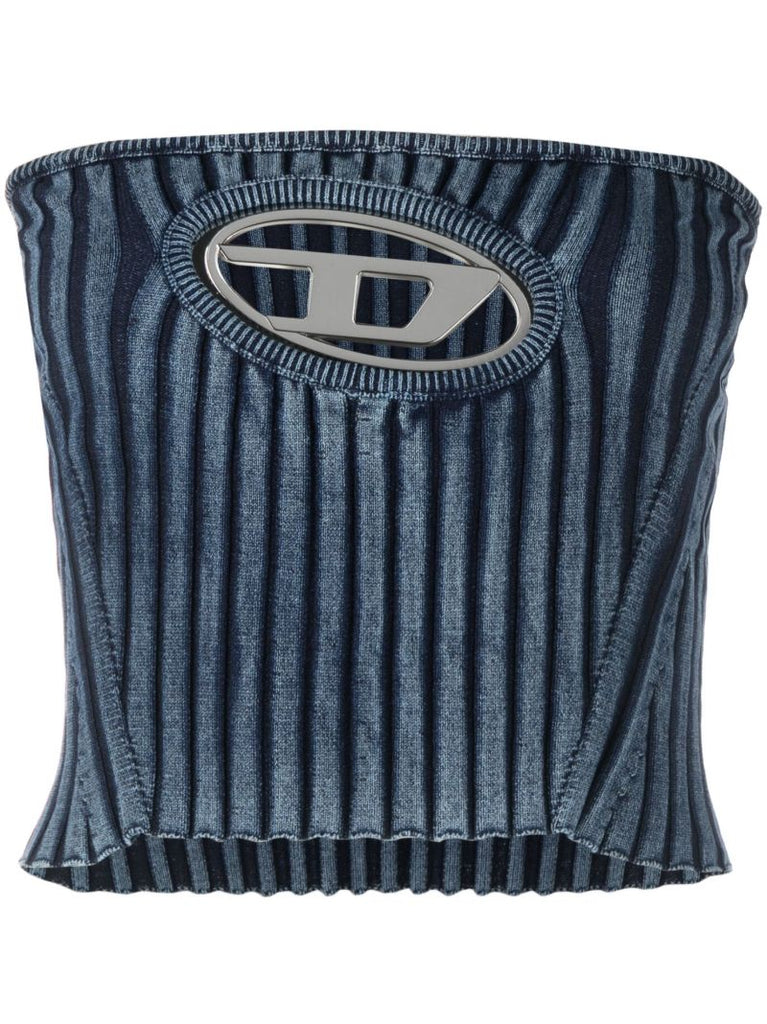 Blue Cotton-blend Tube Top