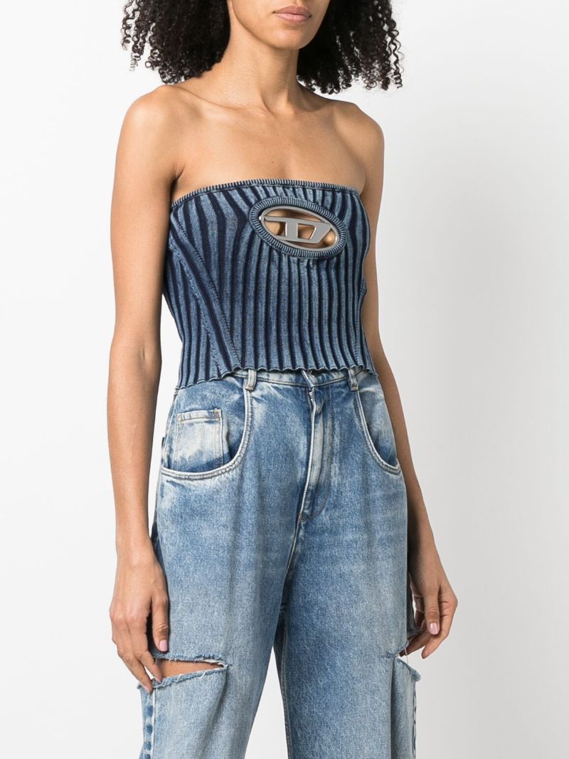 Blue Cotton-blend Tube Top