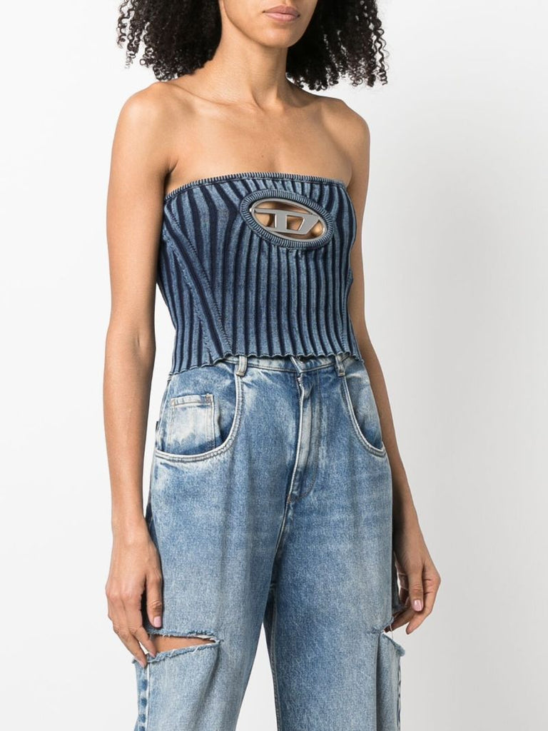 Blue Cotton-blend Tube Top