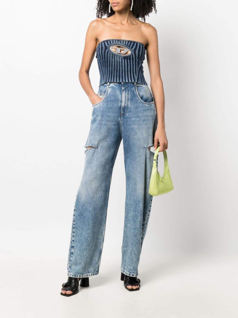 Blue Cotton-blend Tube Top