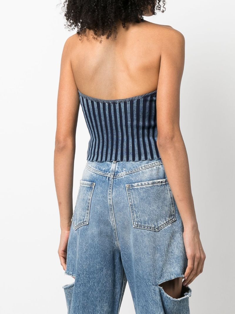 Blue Cotton-blend Tube Top