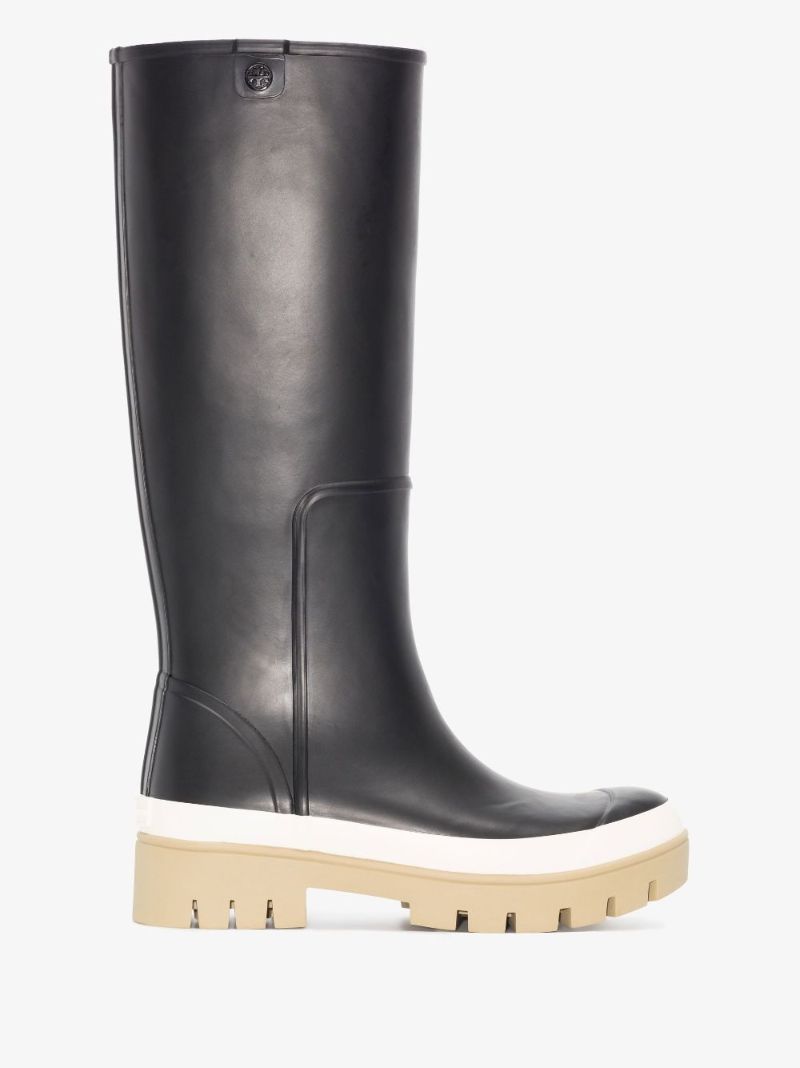 Black Calf-high Rubber Rain Boots