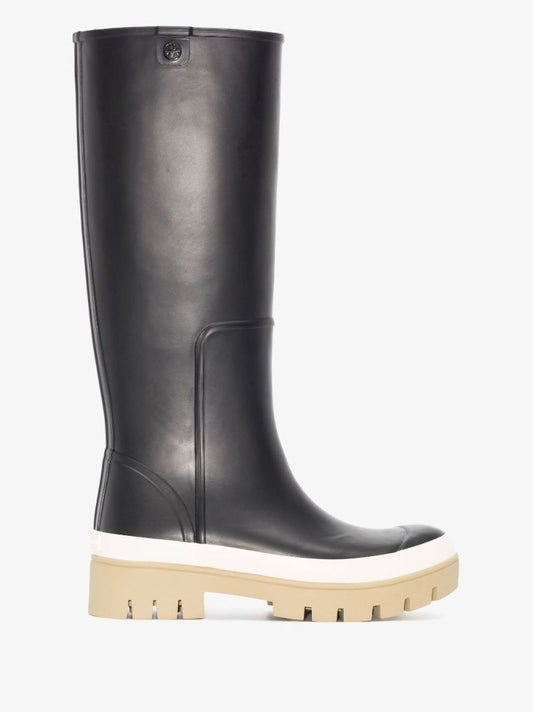 Black Calf-high Rubber Rain Boots