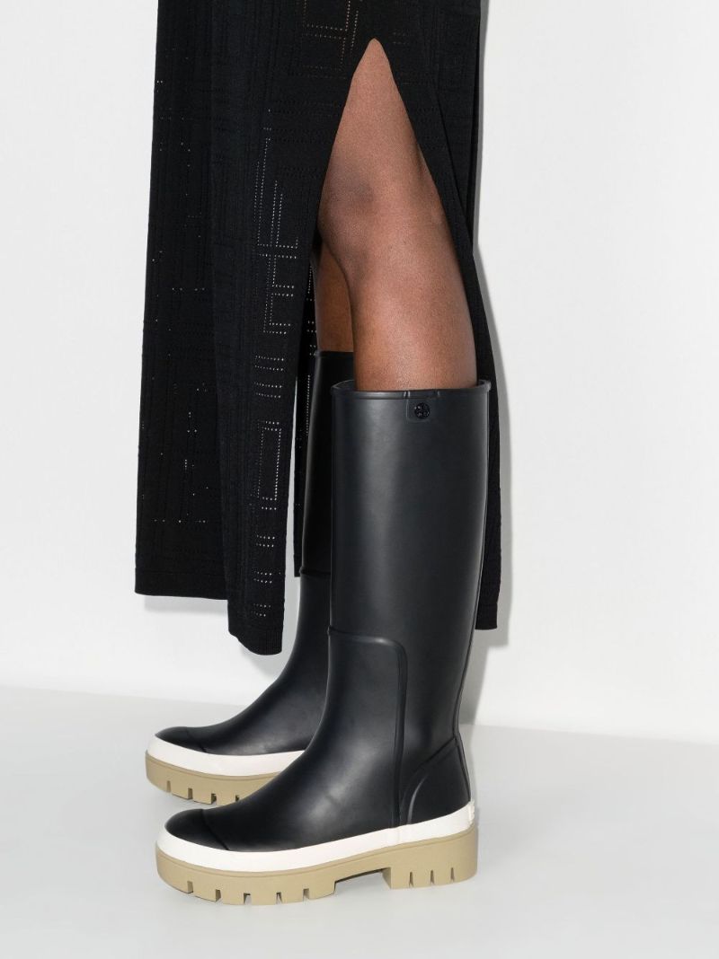 Black Calf-high Rubber Rain Boots