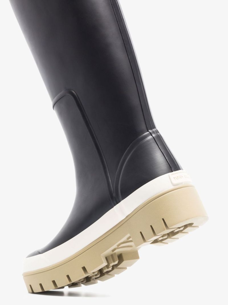 Black Calf-high Rubber Rain Boots