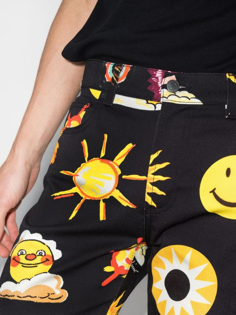 Sun Smiley Print Slim Leg Jeans
