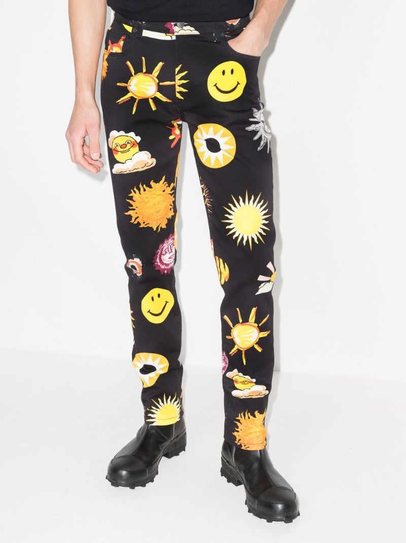 Sun Smiley Print Slim Leg Jeans