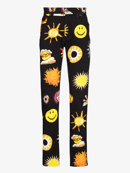 Sun Smiley Print Slim Leg Jeans