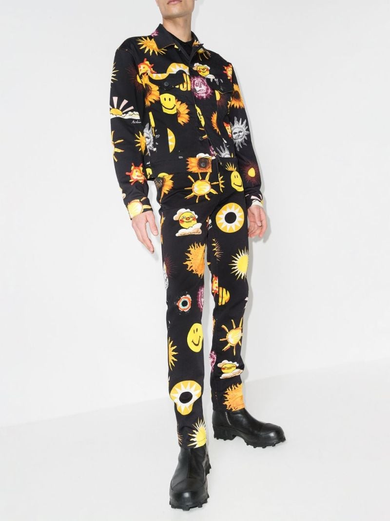 Sun Smiley Print Slim Leg Jeans