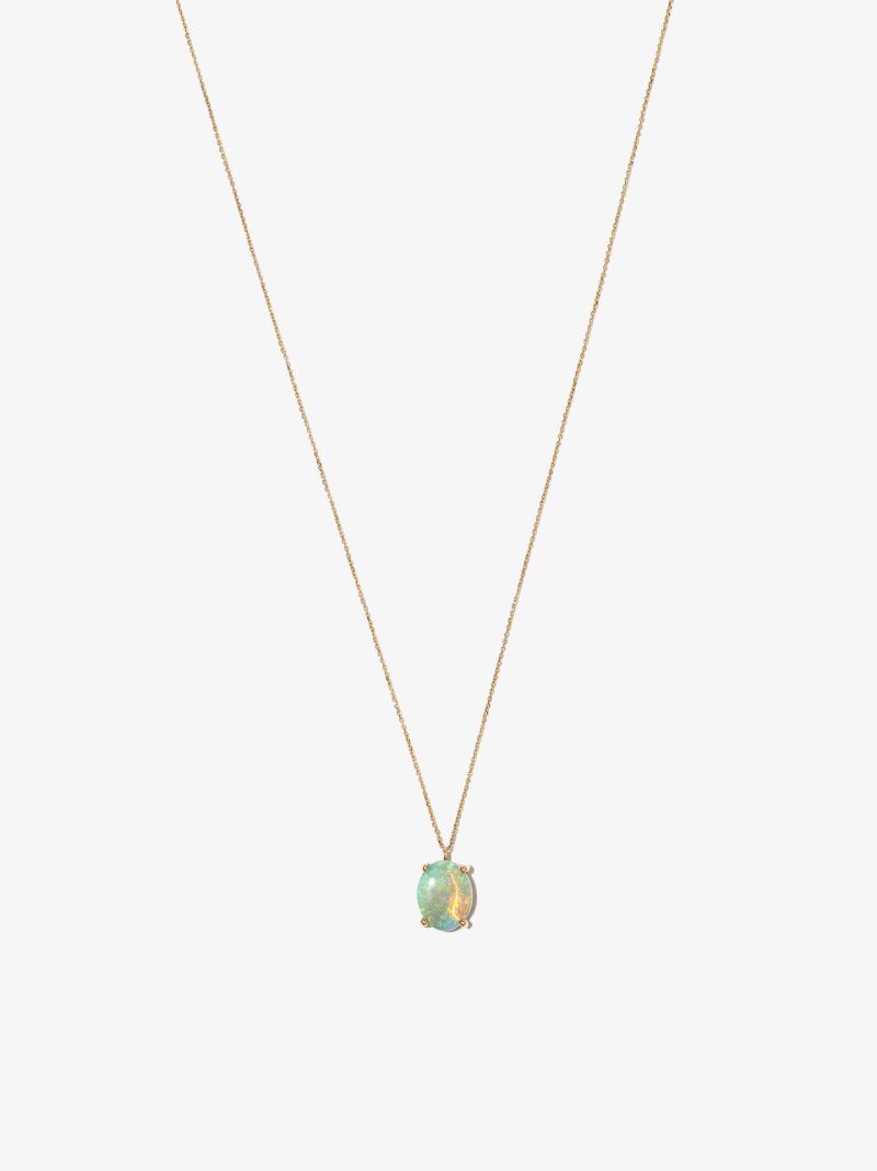 14k Yellow Gold Large Opal Pendant Necklace