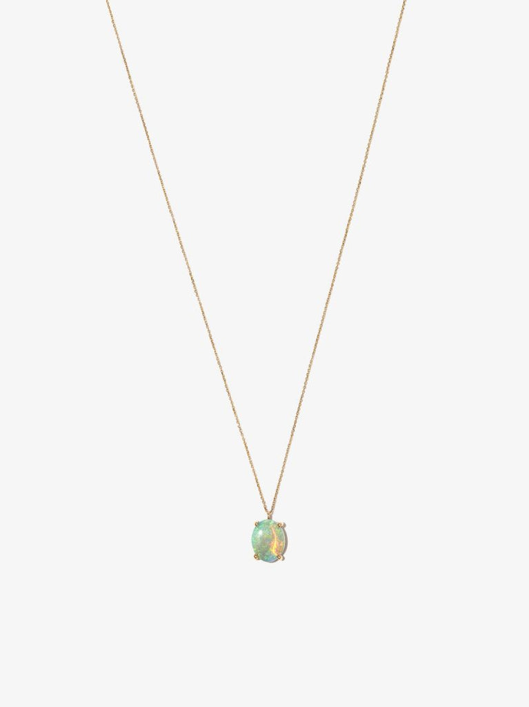 14k Yellow Gold Large Opal Pendant Necklace