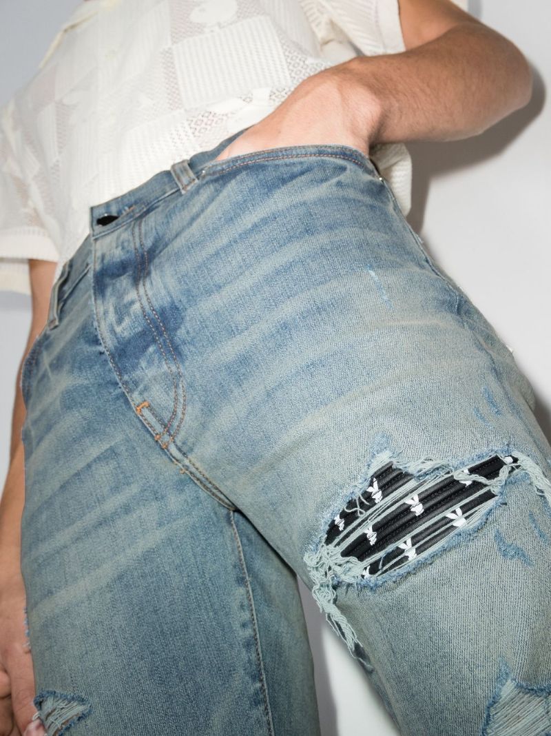 X Playboy Ripped-effect Skinny Jeans