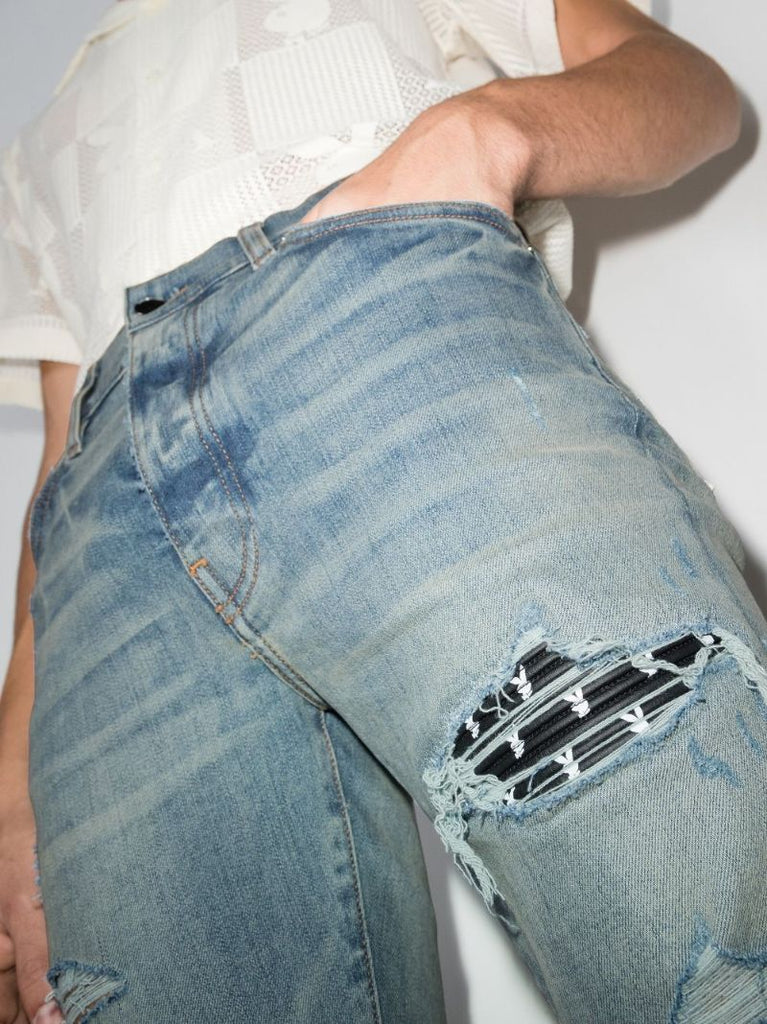X Playboy Ripped-effect Skinny Jeans