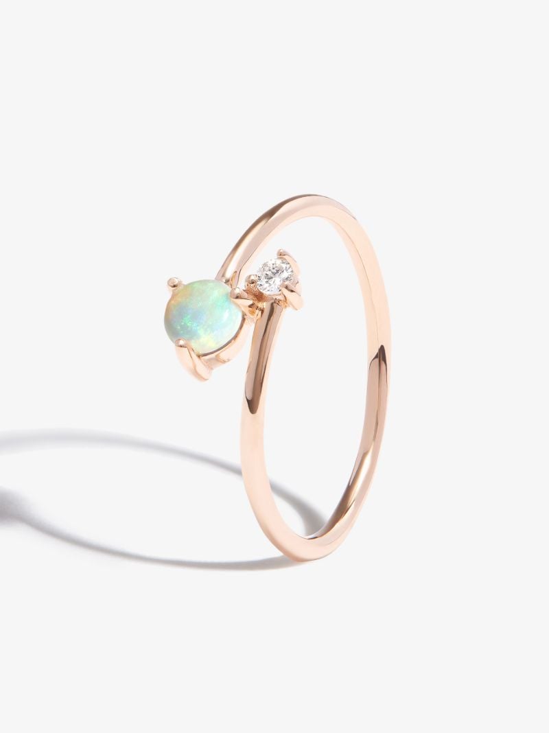 14k Yellow Gold Crossover Opal and Diamond Ring