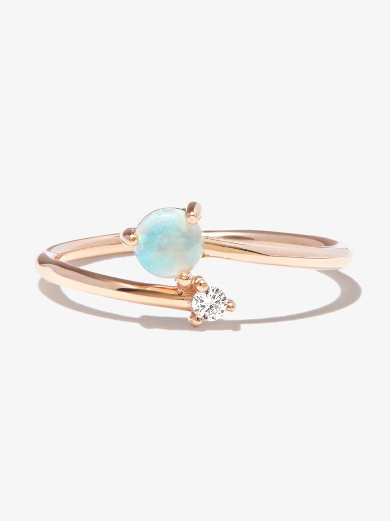 14k Yellow Gold Crossover Opal and Diamond Ring