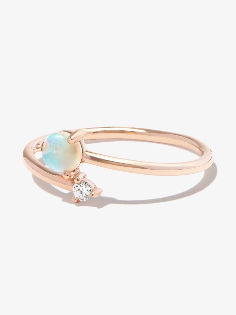 14k Yellow Gold Crossover Opal and Diamond Ring