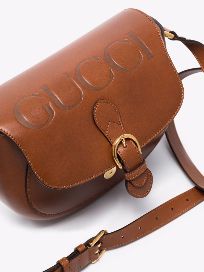 Brown Logo Embossed Leather Shoulder Bag