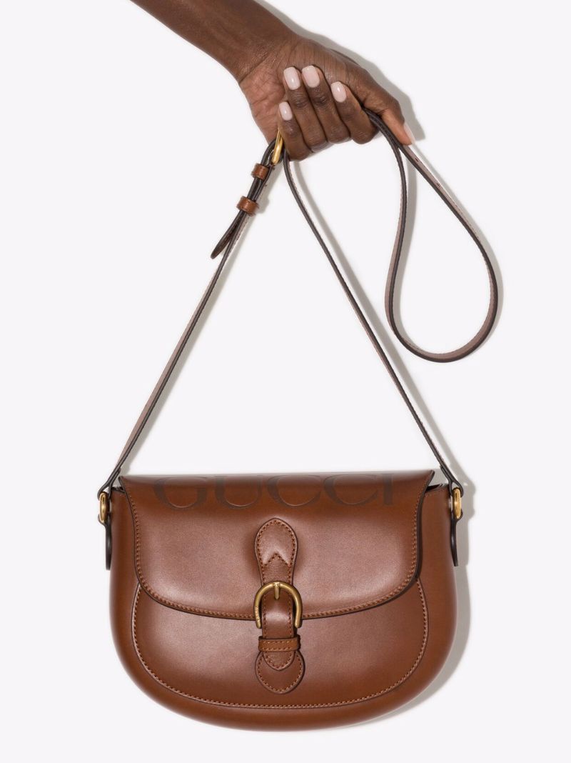 Brown Logo Embossed Leather Shoulder Bag