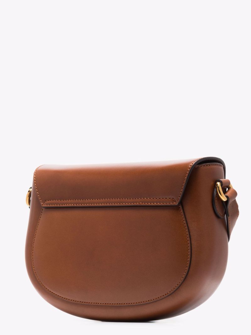 Brown Logo Embossed Leather Shoulder Bag