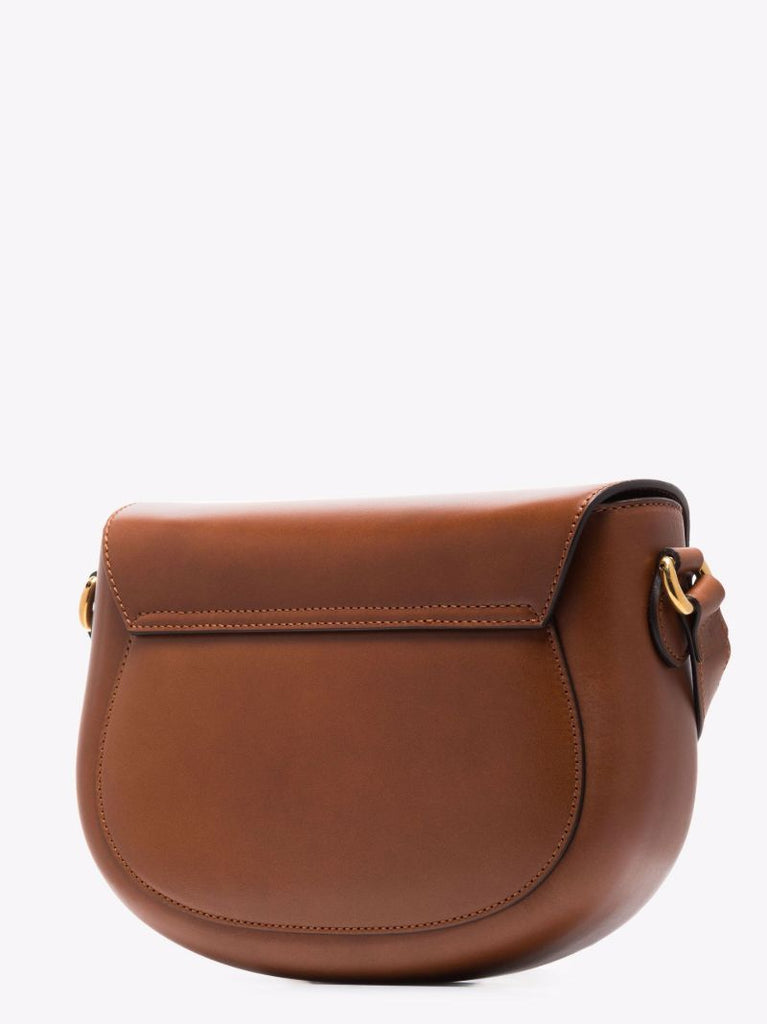 Brown Logo Embossed Leather Shoulder Bag