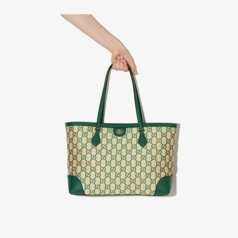 Neutral Ophidia Medium Raffia Tote Bag