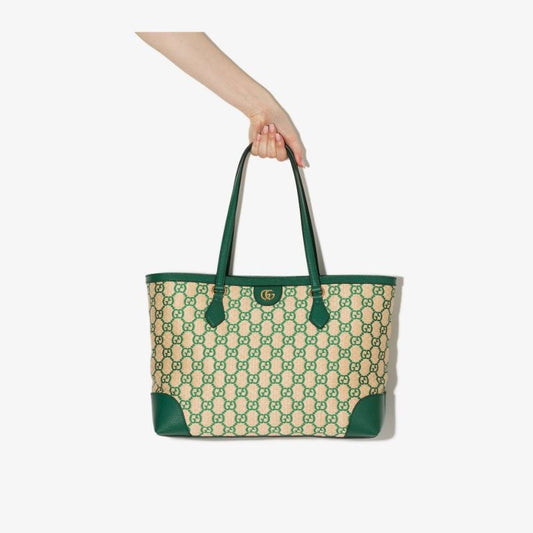 Neutral Ophidia Medium Raffia Tote Bag