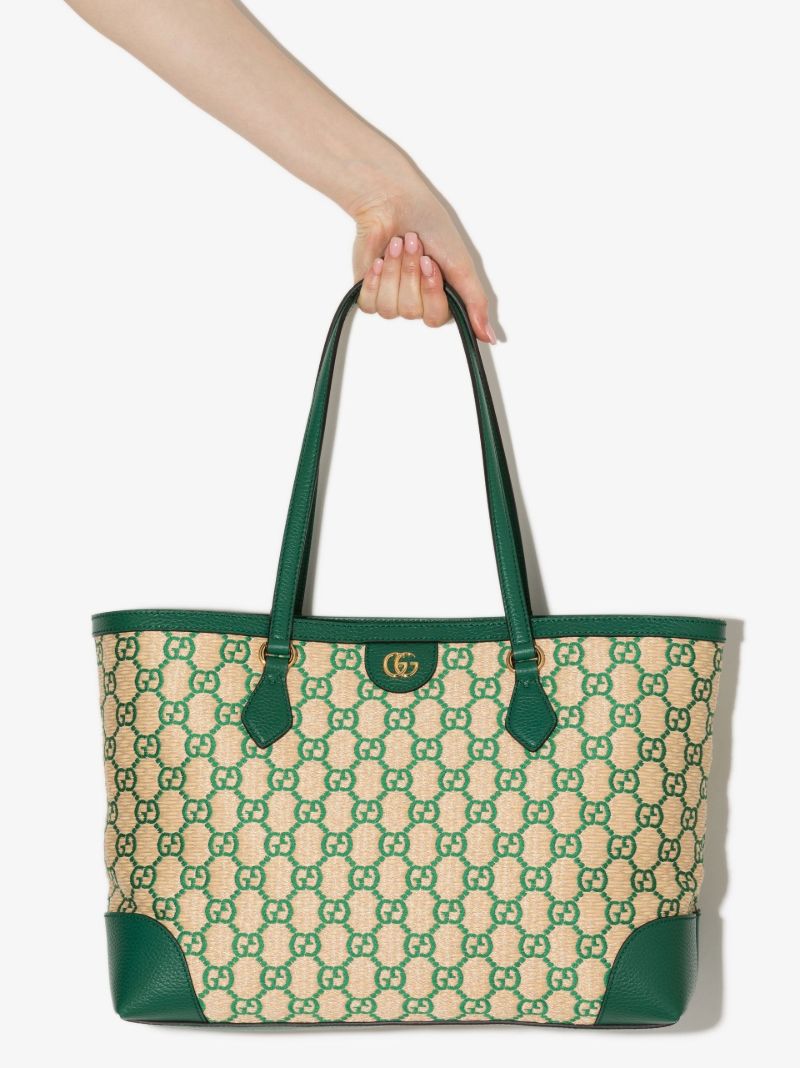 Neutral Ophidia Medium Raffia Tote Bag