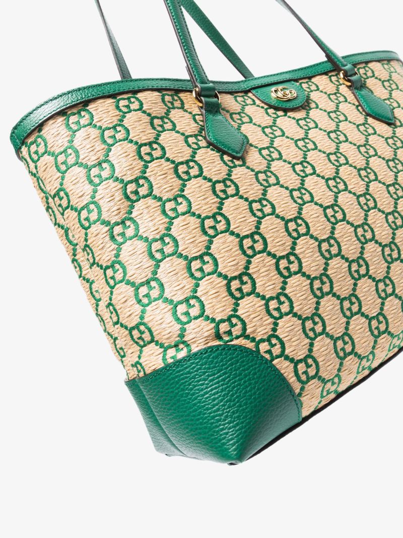 Neutral Ophidia Medium Raffia Tote Bag